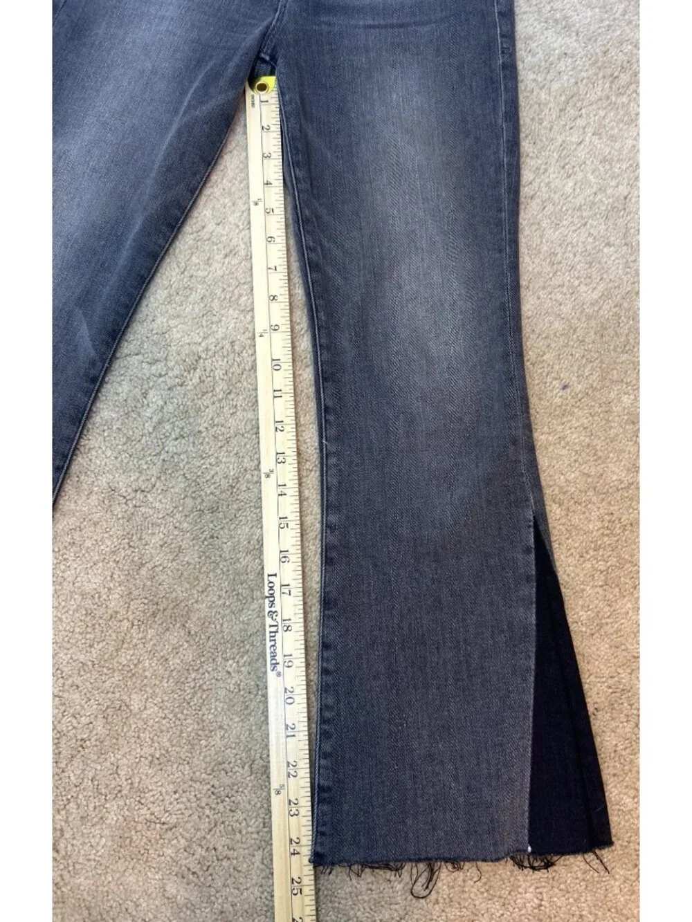 Frame Women's 26 Le Crop Mini Bootcut Jeans Gray w/ Black Panels Frayed Hem